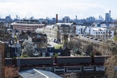 View with passing containers, April 2023